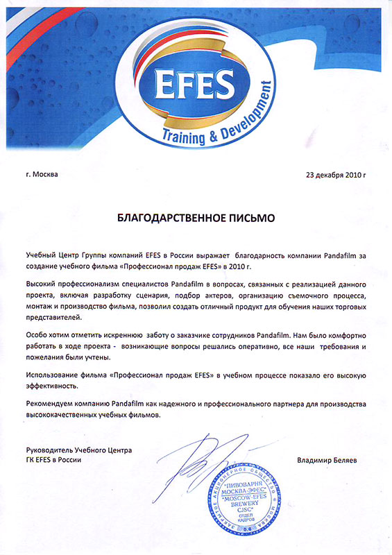 Отзыв компании EFES